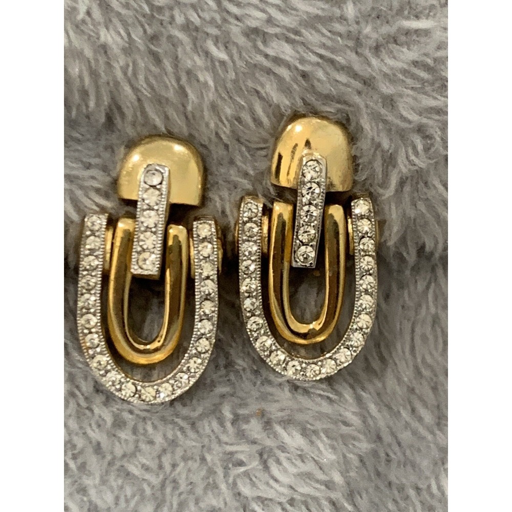 Vintage Trifari Crown Gold & Crystal Door Knocker Clip-on Earrings Signed